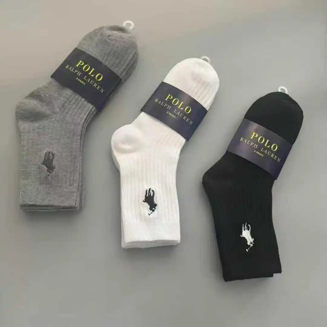 Polo Ralph Lauren Classic Crew Socks Three-Pack in Gray, White, and Black - 1