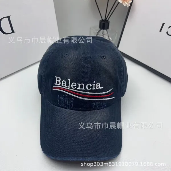 Balenciaga Logo Embroidered Navy Baseball Cap - 1