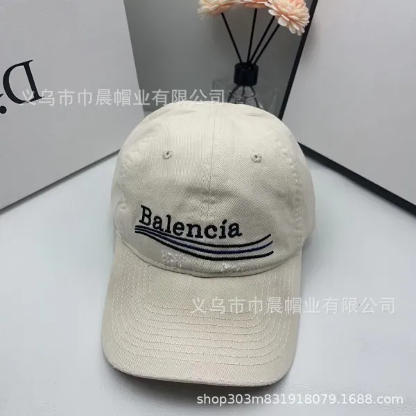 Balenciaga Logo Embroidered Distressed Black Baseball Cap - 6