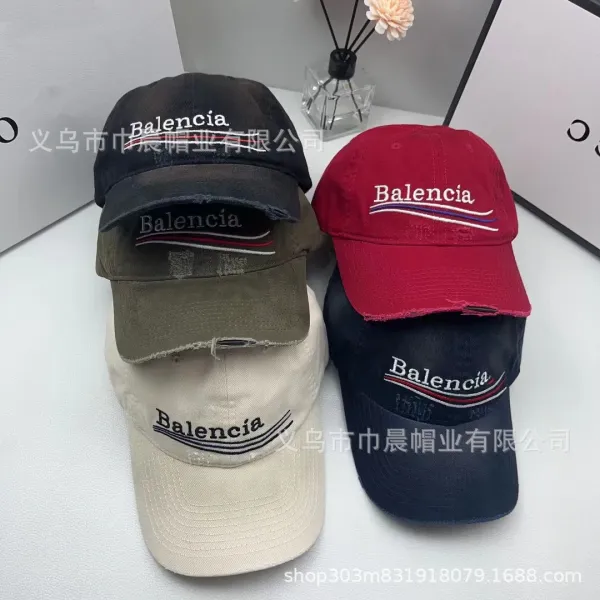 Balenciaga Logo Embroidered Distressed Black Baseball Cap - 4