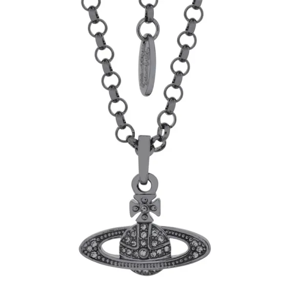 Vivienne Westwood Orb Pendant Necklace Gunmetal with Crystals Jewelry - 1