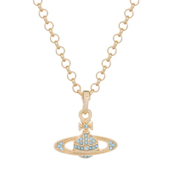 Vivienne Westwood Orb Pendant Necklace Gold Blue Crystal Jewelry - 1