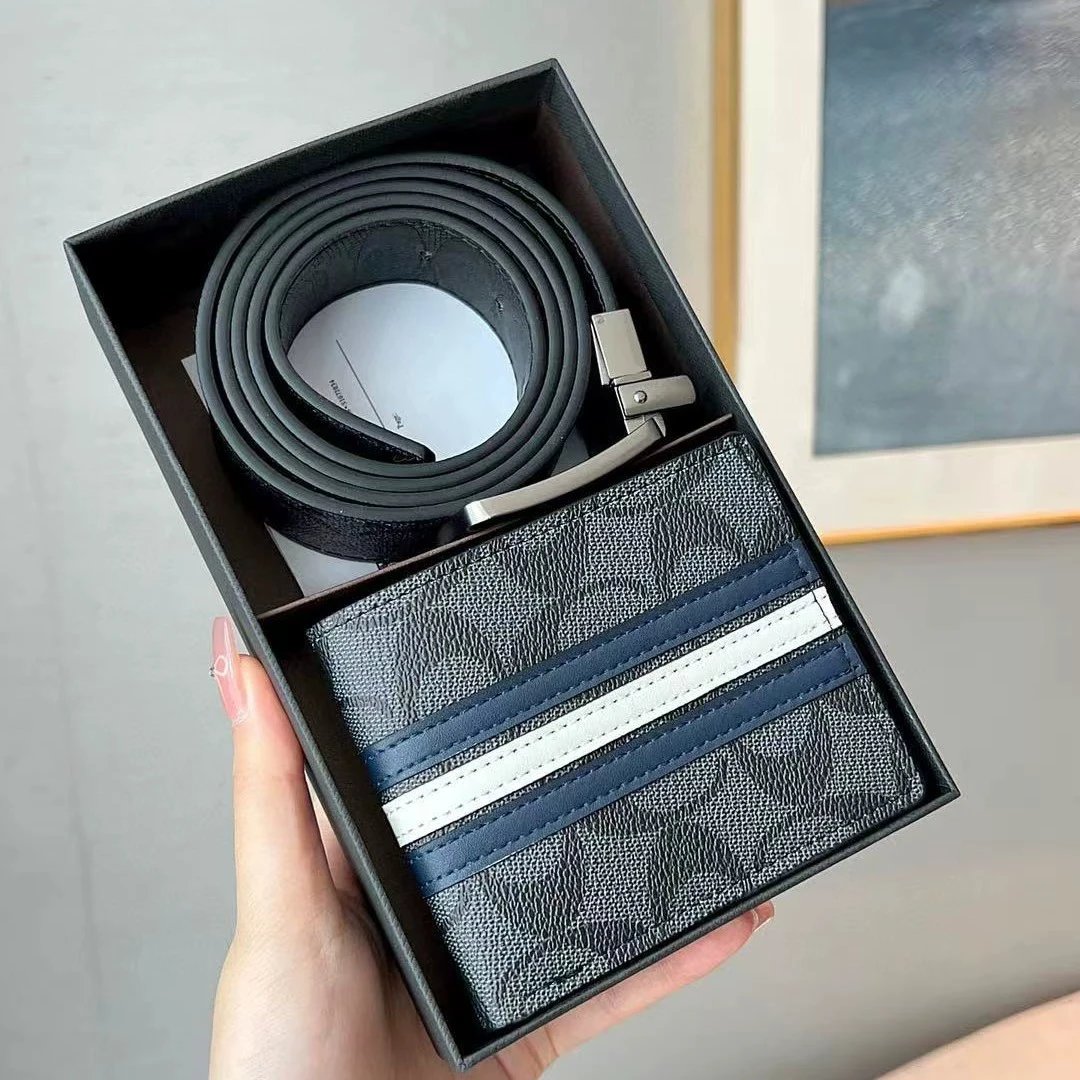 Coach Signature Stripe Card Holder and Leather Belt Set Black Wallets - 2