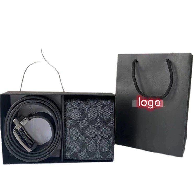 Coach Signature Stripe Card Holder and Leather Belt Set Black Wallets - 5
