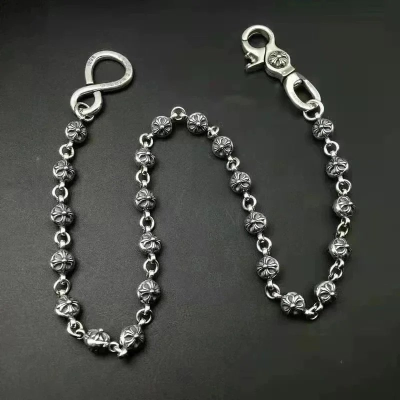 Cro cross flower ball buckle waist pants chain, personalized retro European and American bag, thick hanging chain