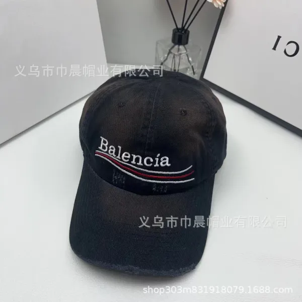 Balenciaga Logo Embroidered Distressed Black Baseball Cap - 5