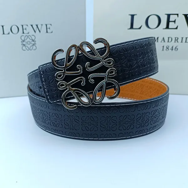 Loewe Anagram Logo Belt Black Leather Belt - 1