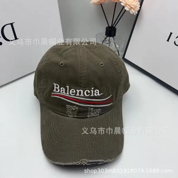 Balenciaga Logo Embroidered Distressed Black Baseball Cap - 8