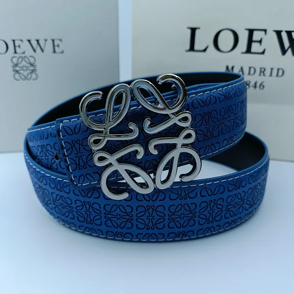 Loewe Anagram Logo Belt Blue Leather Belt - 1