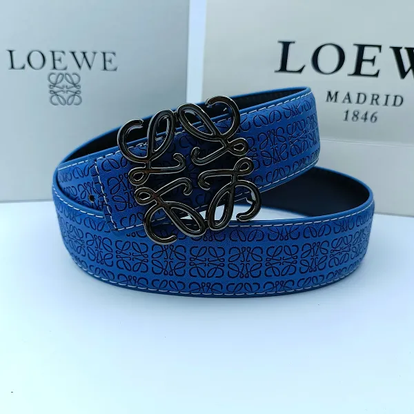 Loewe Anagram Logo Belt Blue Leather Belt - 1