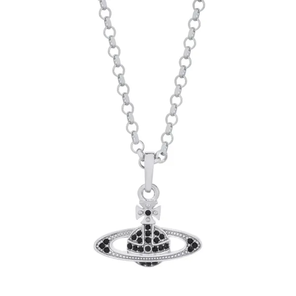 Vivienne Westwood Orb Pendant Necklace Silver Black Crystal Jewelry - 1