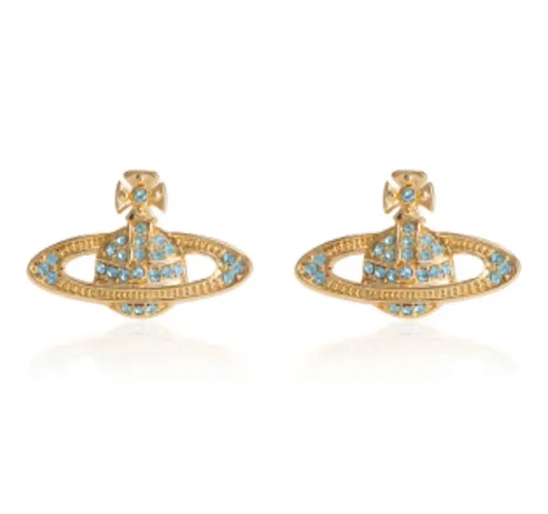 Vivienne Westwood Orb Stud Earrings Blue Crystal Gold-Tone Earrings Jewelry - 1