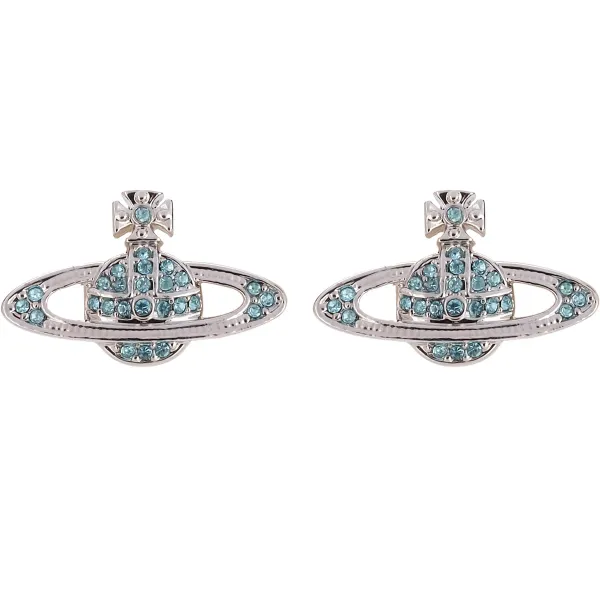 Vivienne Westwood Orb Stud Earrings Aqua Crystal Silver Jewelry - 1