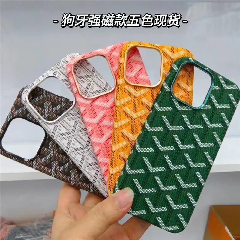 Goyard-Style Phone Case Green Geometric Pattern Magnetic