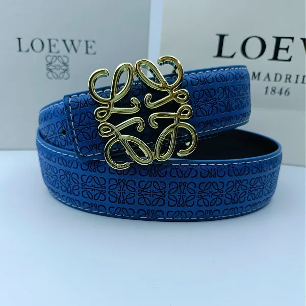 Loewe Anagram Logo Belt Blue Leather Belt - 1