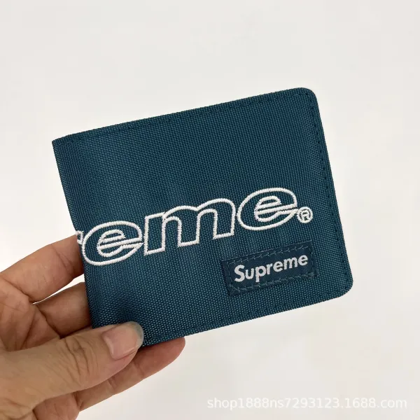 Supreme Embroidered Logo Nylon Wallet Navy Short Wallet - 1
