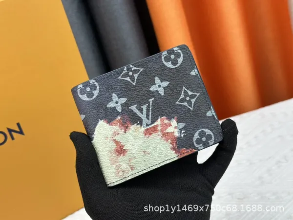Louis Vuitton Monogram Floral Print Bifold Wallet Black Multicolor Short Wallet - 1