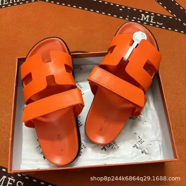 Hermès Oran Sandals Orange Leather Slippers - 1