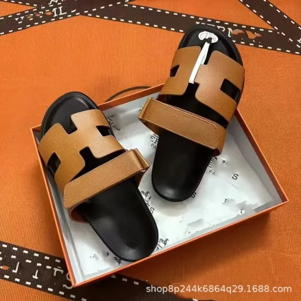 Hermès Oran Slide Sandals Army Green and Pink Suede Slippers - 7
