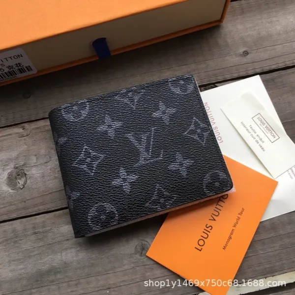 Louis Vuitton Monogram Eclipse Black Leather Bifold Wallet Short Wallet - 1