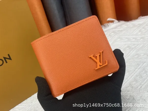 Louis Vuitton LV Stamp Orange Taurillon Leather Bifold Wallet Short Wallet - 1