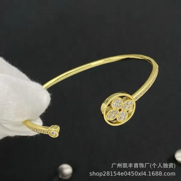 Design Flower Motif Gold-Tone Cuff Bracelet with Crystal Accent Jewelry - 19