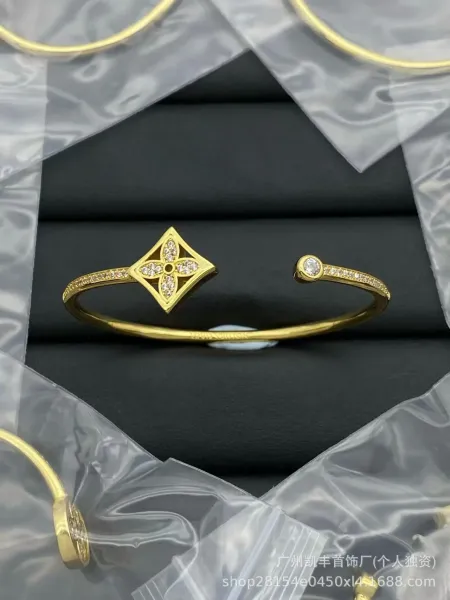 Louis Vuitton Monogram Flower Motif Gold-Plated Diamond Cuff Bracelet Jewelry - 1