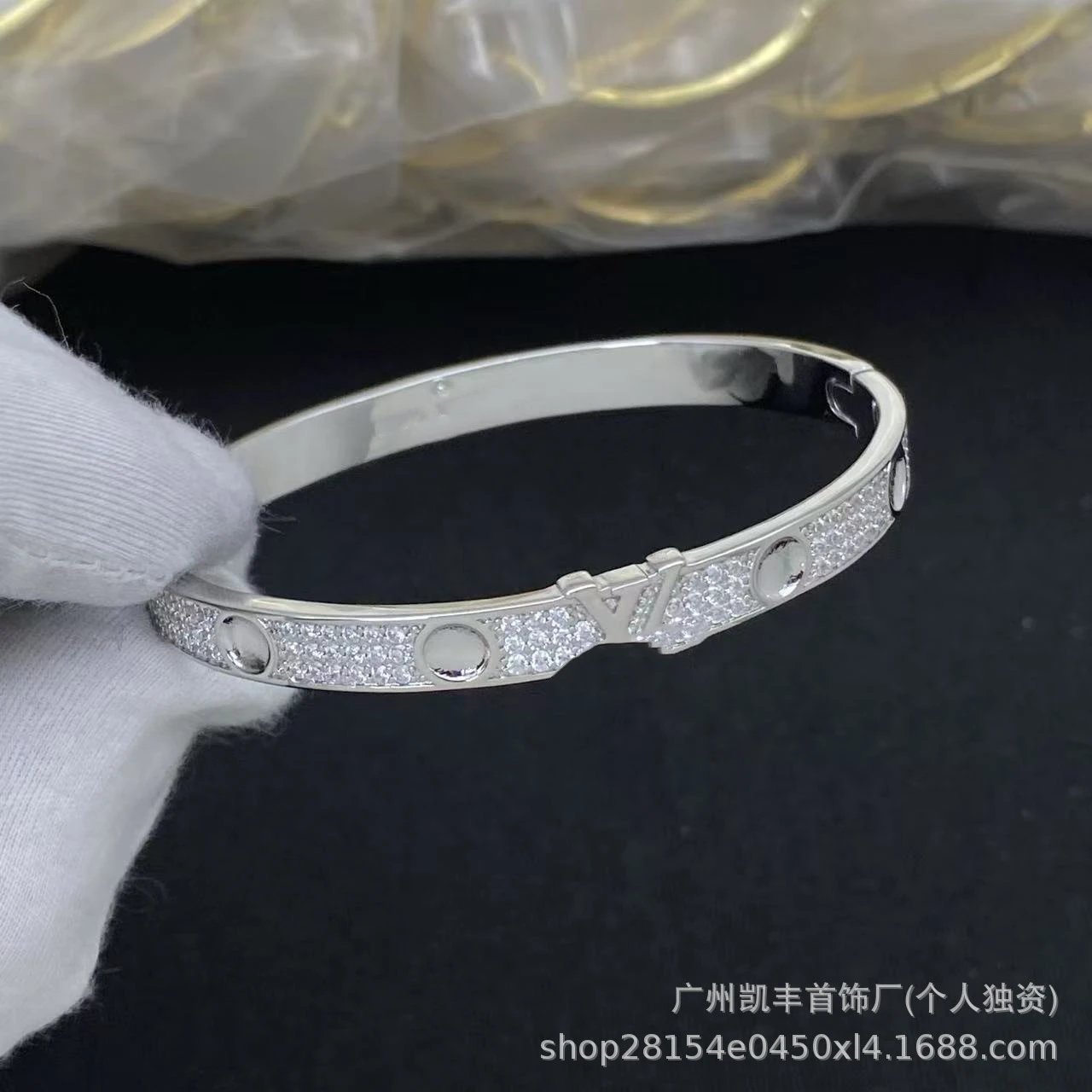 Design Flower Motif Gold-Tone Cuff Bracelet with Crystal Accent Jewelry - 8