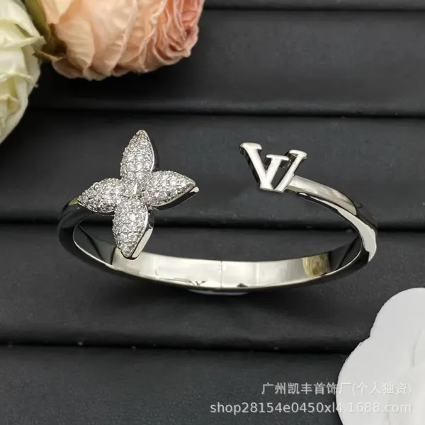 Design Flower Motif Gold-Tone Cuff Bracelet with Crystal Accent Jewelry - 11