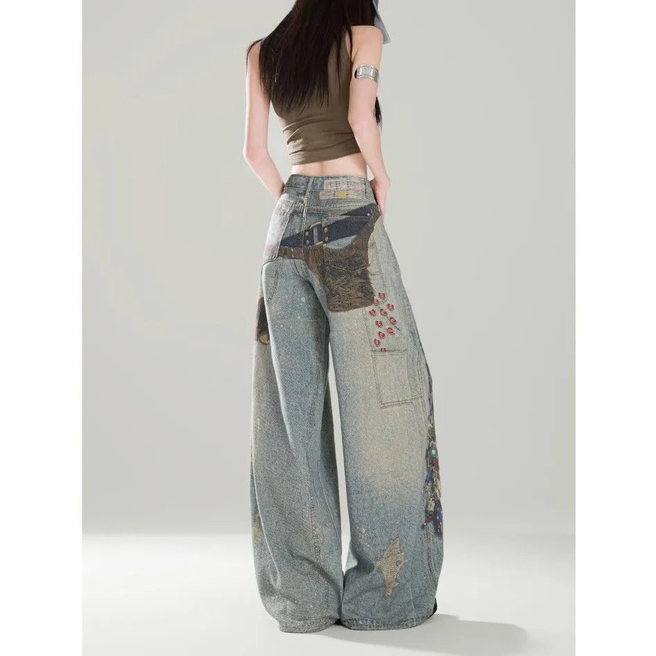 Patchwork Wide-Leg Denim Pants Shorts