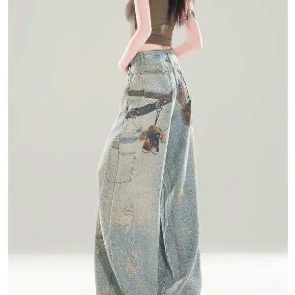 Design Patchwork Wide-Leg Distressed Jeans - 8