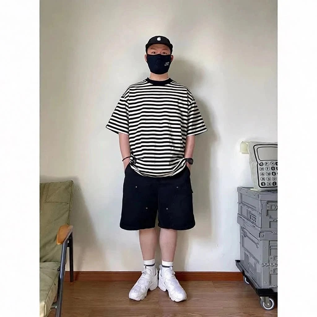 Washed Distressed Double Knee Riveted Work Shorts