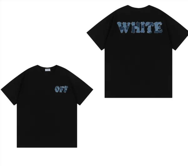 Off-White 'Off' and 'White' Distressed Print Black T-Shirt - 1