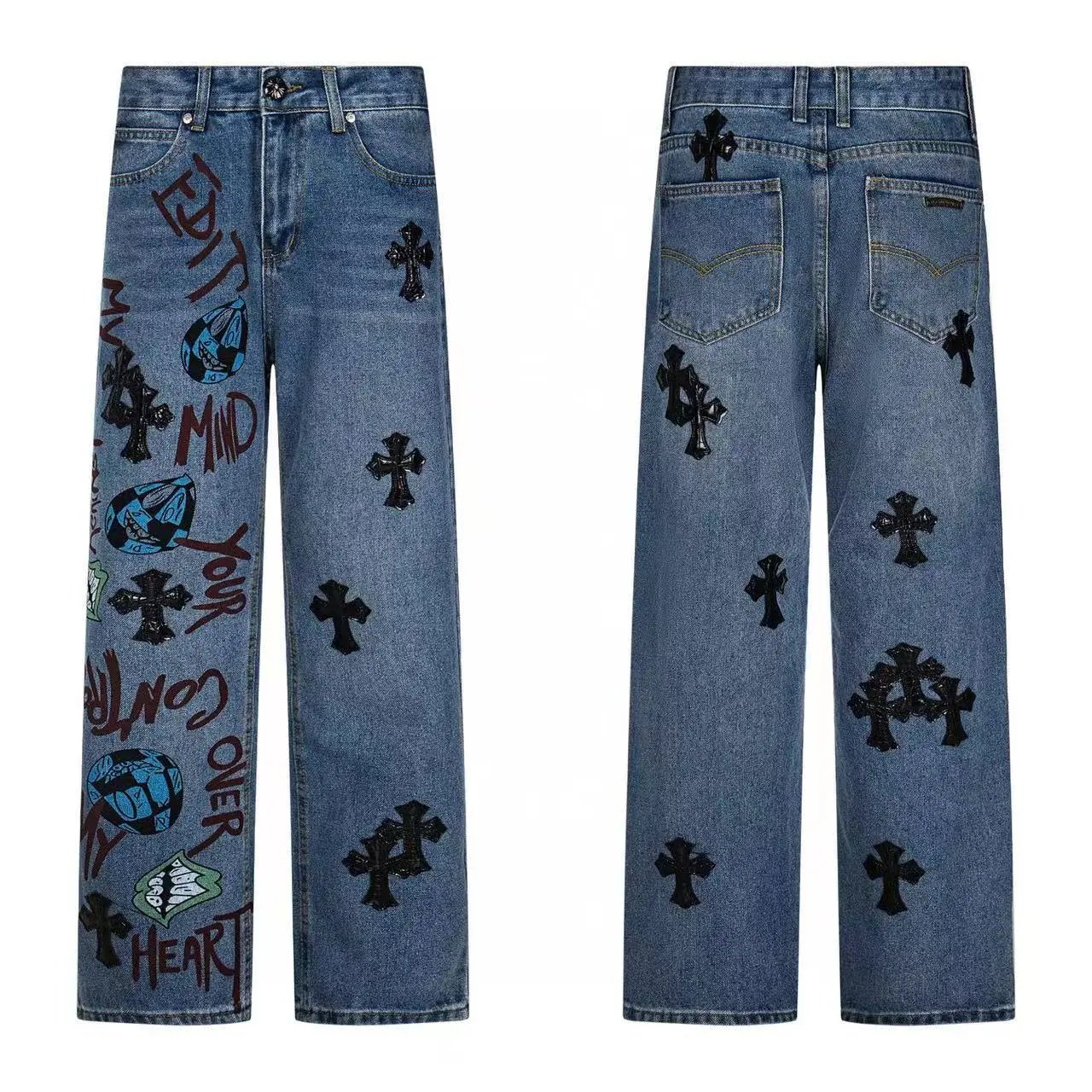 Leather Label Washed Denim Jeans photo 4