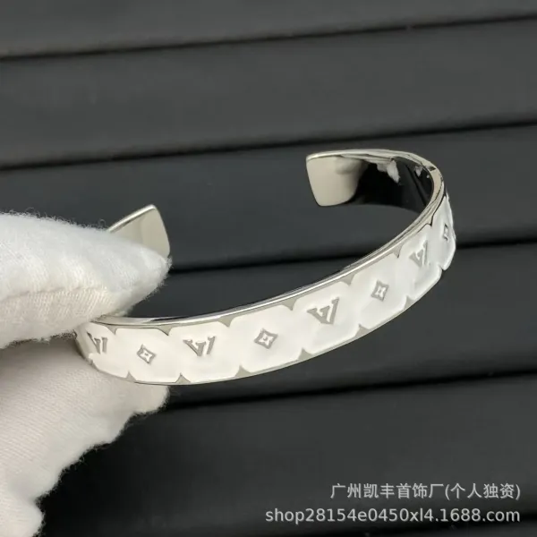Louis Vuitton Monogram Enamel Cuff Bracelet Silver Jewelry - 1