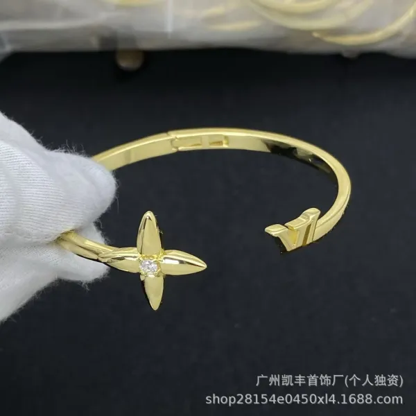Design Flower Motif Gold-Tone Cuff Bracelet with Crystal Accent Jewelry - 6