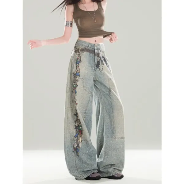 Design Patchwork Wide-Leg Distressed Jeans - 5