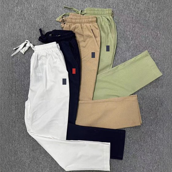 Men's cotton and linen summer thin straight leg long pants, men's youth plus size loose casual pants