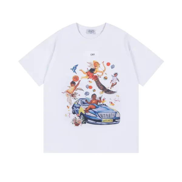 Off-White Cherub Car Print White T-Shirt - 1