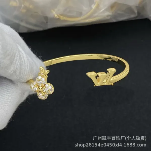 Design Flower Motif Gold-Tone Cuff Bracelet with Crystal Accent Jewelry - 10