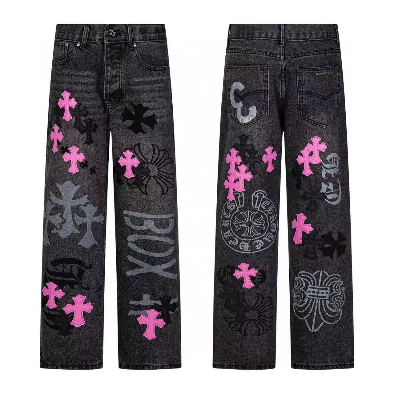 Leather Label Washed Denim Jeans photo 3