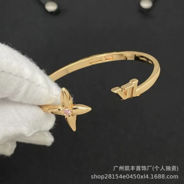 Design Flower Motif Gold-Tone Cuff Bracelet with Crystal Accent Jewelry - 23