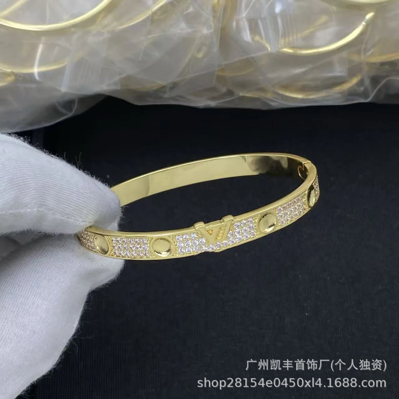 Design Flower Motif Gold-Tone Cuff Bracelet with Crystal Accent Jewelry - 7