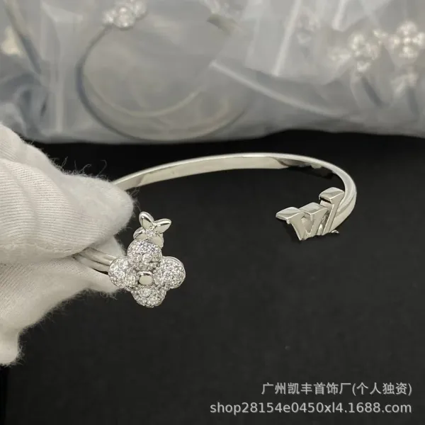 Design Flower Motif Gold-Tone Cuff Bracelet with Crystal Accent Jewelry - 9
