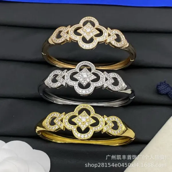 Design Flower Motif Gold-Tone Cuff Bracelet with Crystal Accent Jewelry - 31