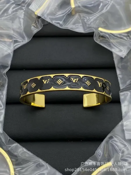 Louis Vuitton Monogram Enamel Cuff Bracelet Black and Gold Jewelry - 1