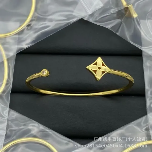 Louis Vuitton Monogram Flower Cuff Bracelet Gold Jewelry - 1