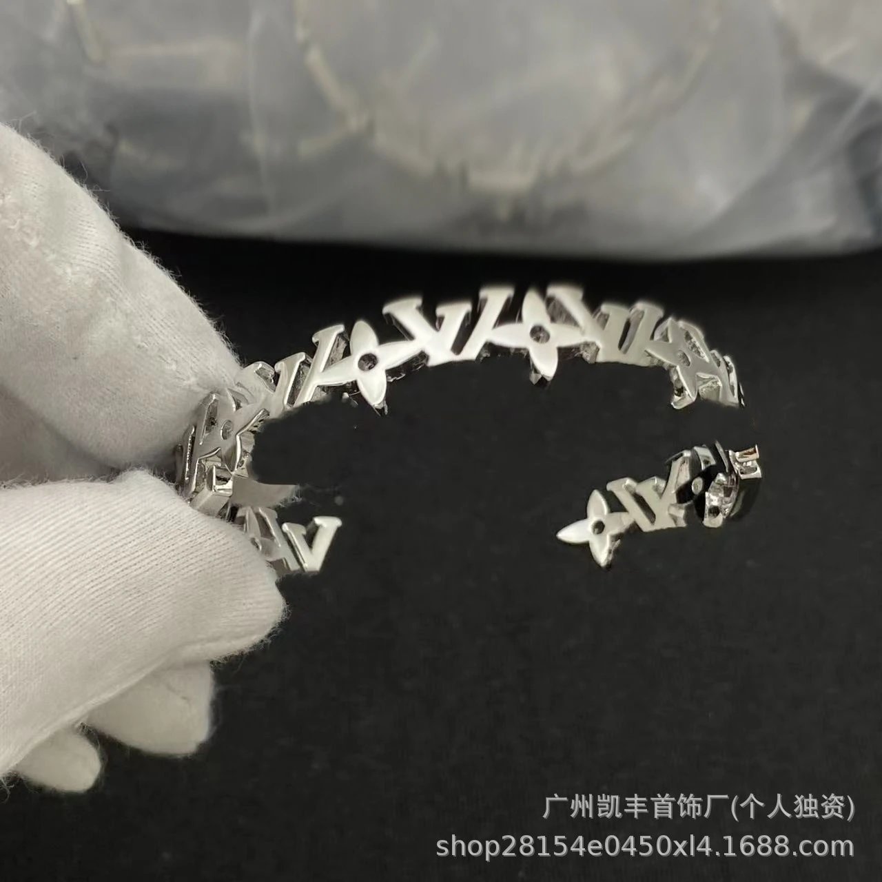 Design Flower Motif Gold-Tone Cuff Bracelet with Crystal Accent Jewelry - 12