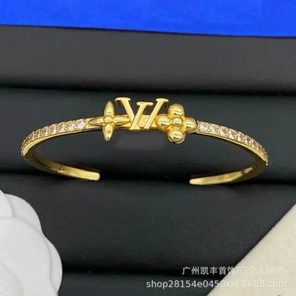 Design Flower Motif Gold-Tone Cuff Bracelet with Crystal Accent Jewelry - 30