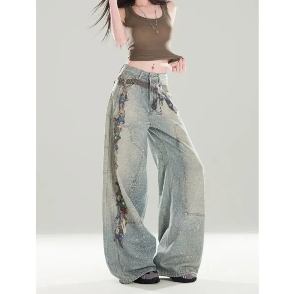 Design Patchwork Wide-Leg Distressed Jeans - 7